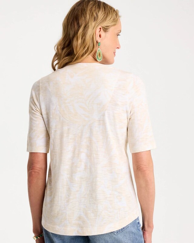 Printed Cotton Slub V-Neck Tee - image 3